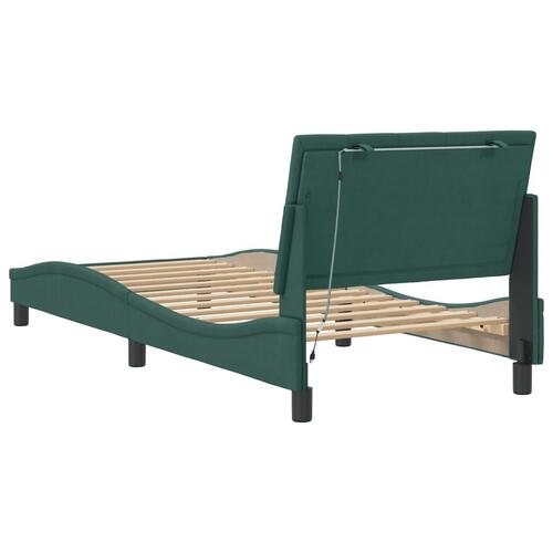 Sengeramme med LED-lys 80x200 cm velour mørkegrøn