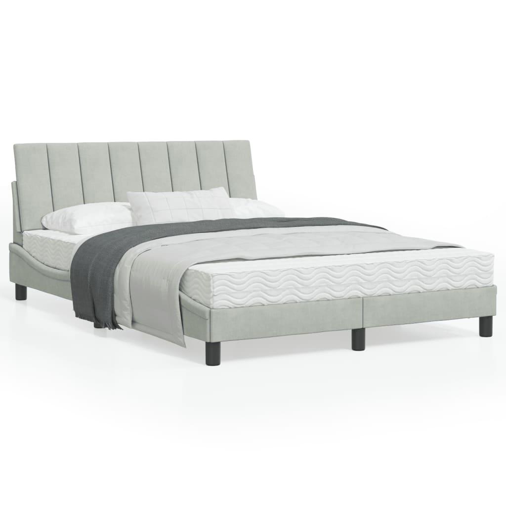 Sengeramme med LED-lys 120x200 cm velour lysegrå