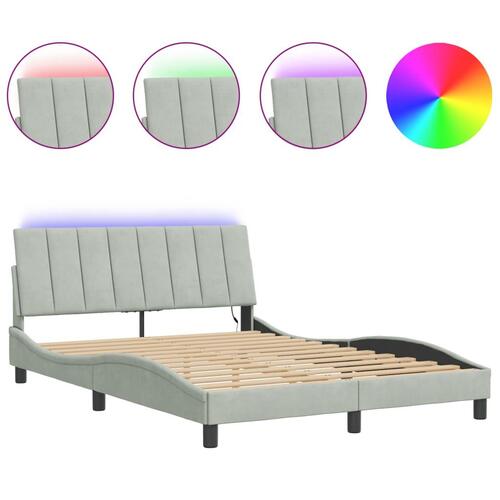 Sengeramme med LED-lys 120x200 cm velour lysegrå