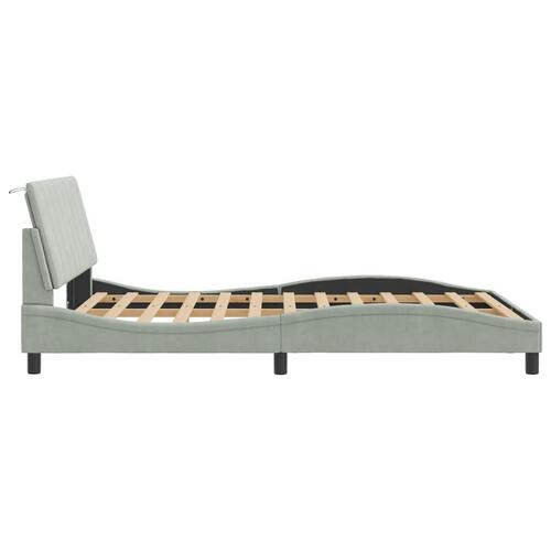 Sengeramme med LED-lys 120x200 cm velour lysegrå
