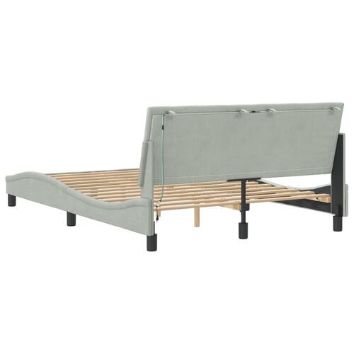 Sengeramme med LED-lys 120x200 cm velour lysegrå