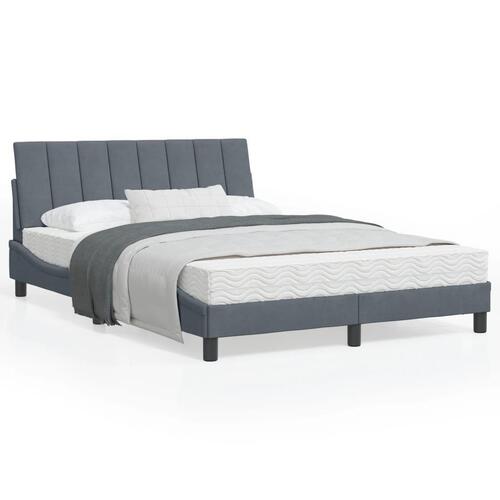 Sengeramme med LED-lys 140x190 cm velour mørkegrå