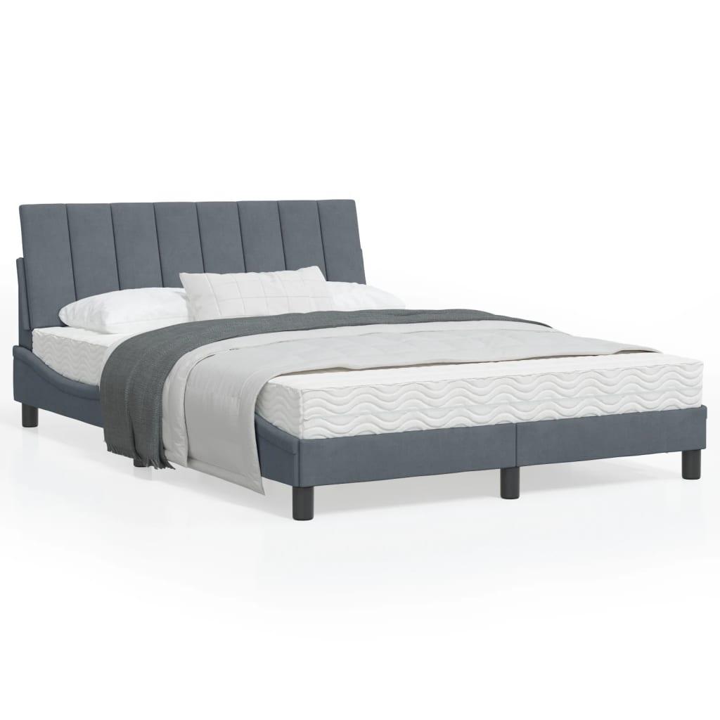 Sengeramme med LED-lys 140x190 cm velour mørkegrå