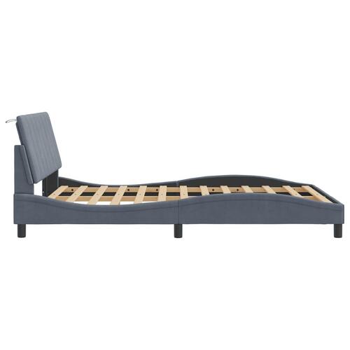 Sengeramme med LED-lys 140x190 cm velour mørkegrå