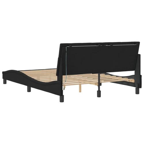 Sengeramme med LED-lys 140x200 cm velour sort