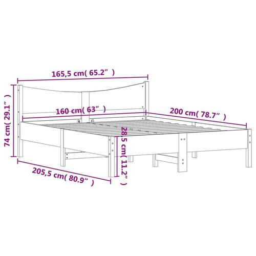 Sengeramme uden madras 160x200 cm massivt fyrretræ
