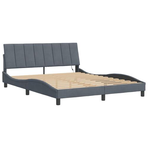 Sengeramme med LED-lys 160x200 cm velour mørkegrå