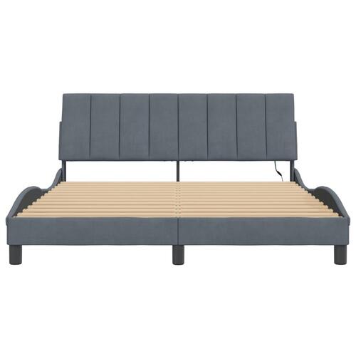Sengeramme med LED-lys 160x200 cm velour mørkegrå