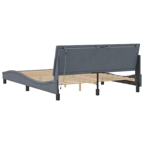 Sengeramme med LED-lys 160x200 cm velour mørkegrå