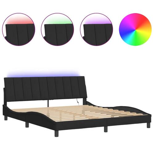 Sengeramme med LED-lys 180x200 cm velour sort