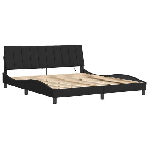 Sengeramme med LED-lys 180x200 cm velour sort