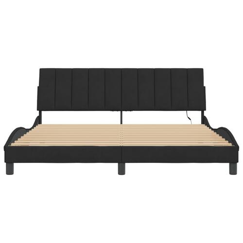 Sengeramme med LED-lys 180x200 cm velour sort