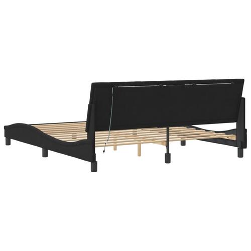Sengeramme med LED-lys 180x200 cm velour sort