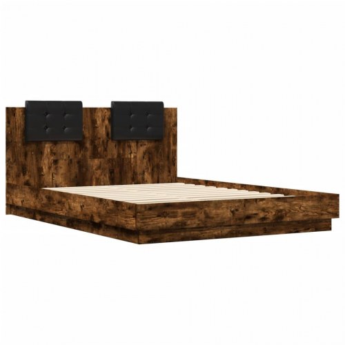 Sengeramme med sengegavl 150x200 cm konstrueret træ røget eg