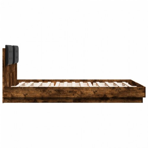 Sengeramme med sengegavl 150x200 cm konstrueret træ røget eg
