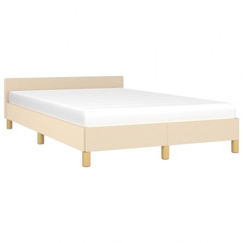 Sengeramme med sengegavl 120x190 cm - stof, cremefarvet