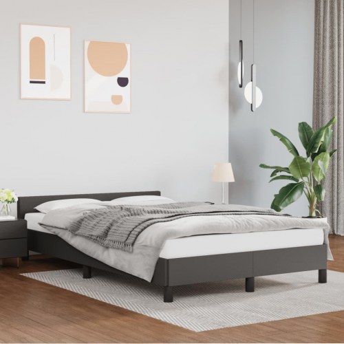 Sengeramme med sengegavl 120x190 cm i gråt kunstlæder