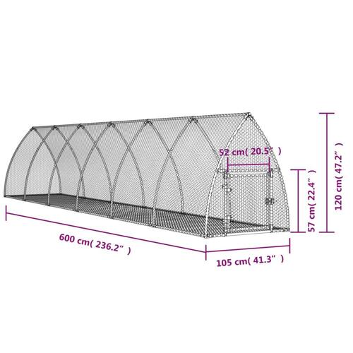 Kaninbur 600x105x120 cm galvaniseret stål sølvfarvet