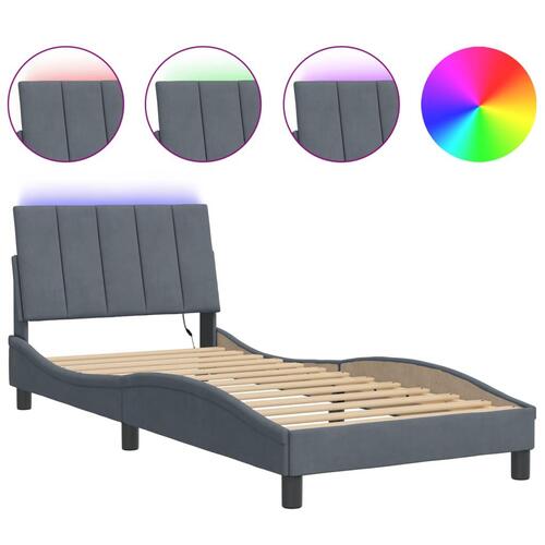 Sengeramme med LED-lys 90x190 cm velour mørkegrå