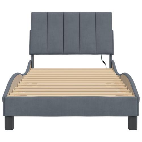 Sengeramme med LED-lys 90x190 cm velour mørkegrå