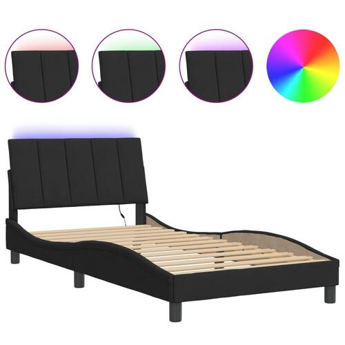 Sengeramme med LED-lys 100x200 cm velour sort