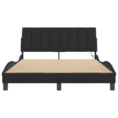 Sengeramme med LED-lys 120x200 cm velour sort