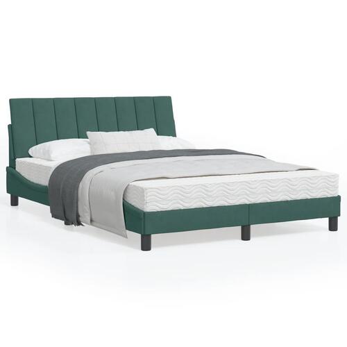 Sengeramme med LED-lys 140x190 cm velour mørkegrøn