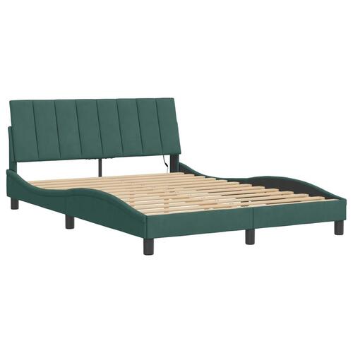 Sengeramme med LED-lys 140x190 cm velour mørkegrøn