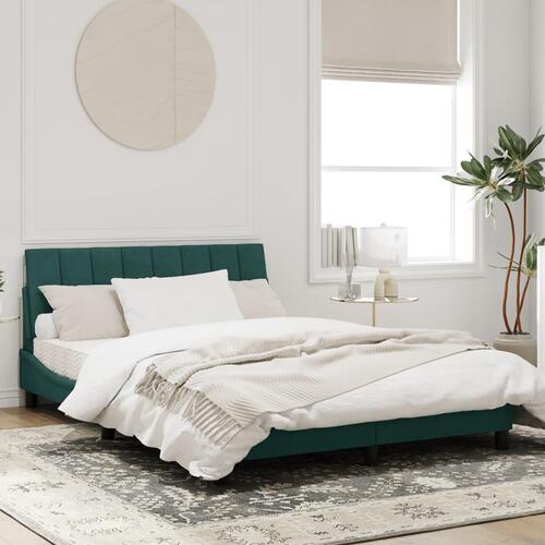 Sengeramme med LED-lys 140x190 cm velour mørkegrøn