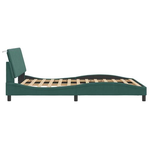 Sengeramme med LED-lys 140x190 cm velour mørkegrøn