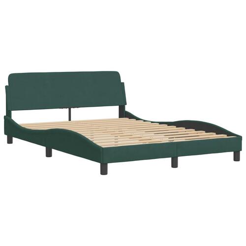 Sengeramme med LED-lys 140x190 cm velour mørkegrøn