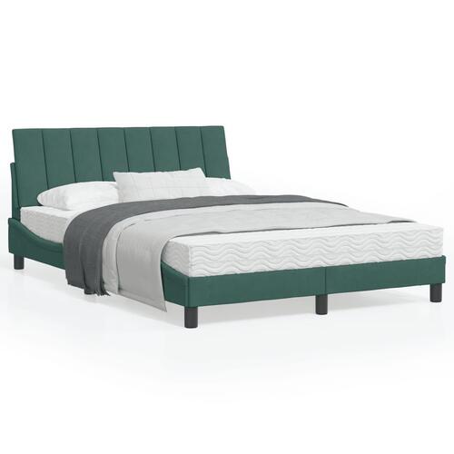 Sengeramme med LED-lys 140x200 cm velour mørkegrøn