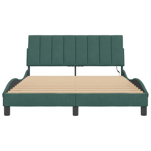 Sengeramme med LED-lys 140x200 cm velour mørkegrøn