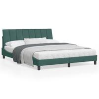 Sengeramme med LED-lys 160x200 cm velour mørkegrøn