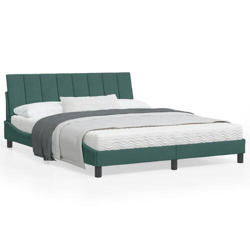 Sengeramme med LED-lys 160x200 cm velour mørkegrøn