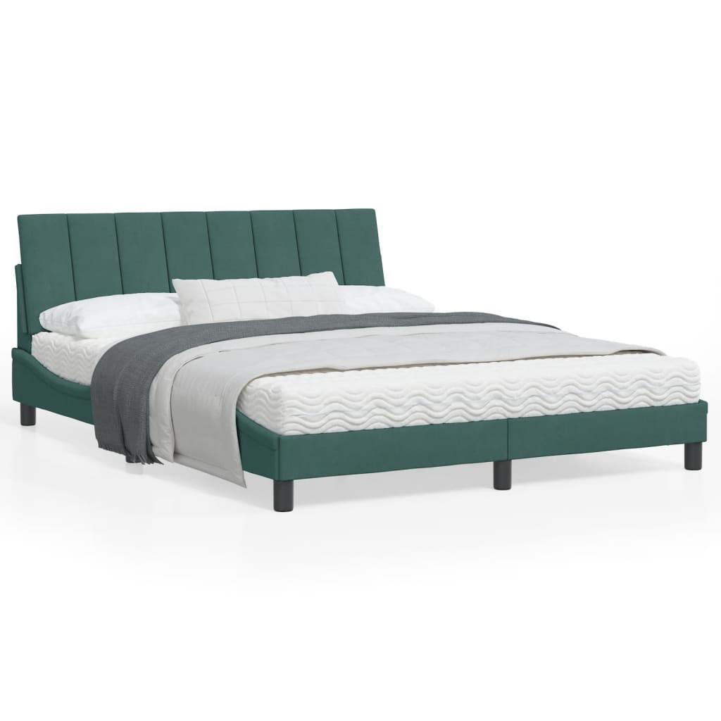 Sengeramme med LED-lys 160x200 cm velour mørkegrøn