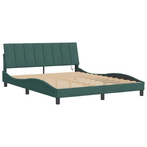 Sengeramme med LED-lys 160x200 cm velour mørkegrøn