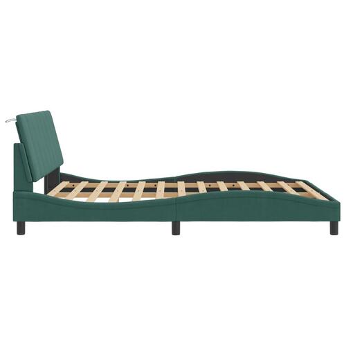 Sengeramme med LED-lys 160x200 cm velour mørkegrøn