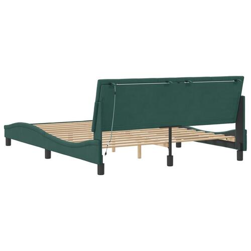 Sengeramme med LED-lys 160x200 cm velour mørkegrøn