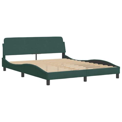 Sengeramme med LED-lys 160x200 cm velour mørkegrøn