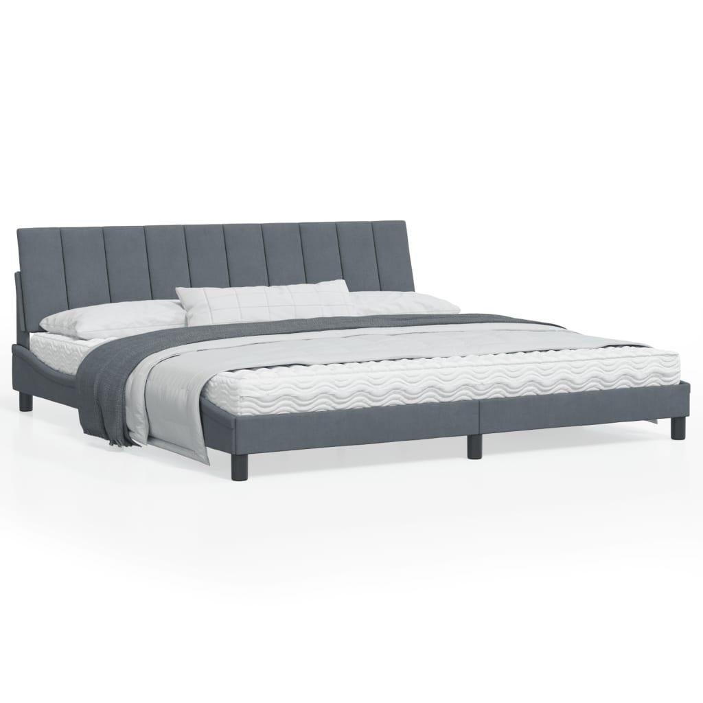 Sengeramme med LED-lys 200x200 cm velour mørkegrå