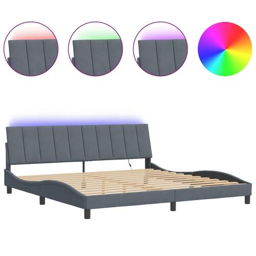 Sengeramme med LED-lys 200x200 cm velour mørkegrå