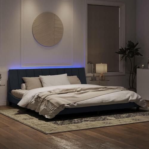 Sengeramme med LED-lys 200x200 cm velour mørkegrå