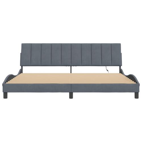 Sengeramme med LED-lys 200x200 cm velour mørkegrå