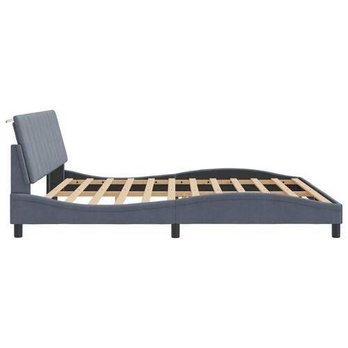 Sengeramme med LED-lys 200x200 cm velour mørkegrå