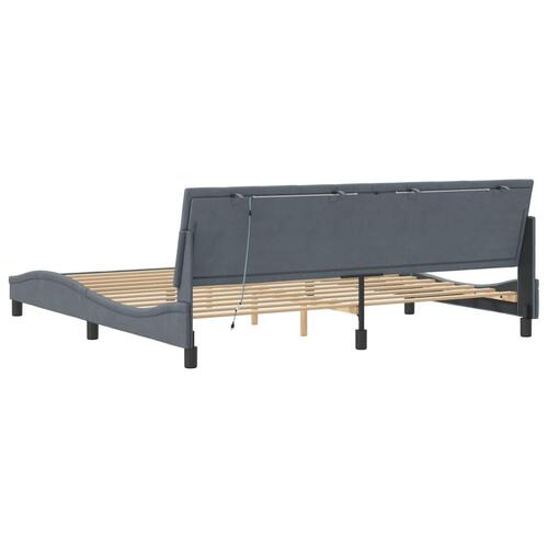 Sengeramme med LED-lys 200x200 cm velour mørkegrå