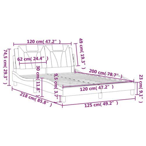 Sengeramme med sengegavl 120x200 cm kunstlæder brun