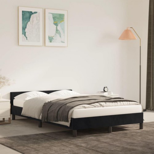 Sengeramme med sengegavl 120x190 cm i sort fløjl - enkeltseng