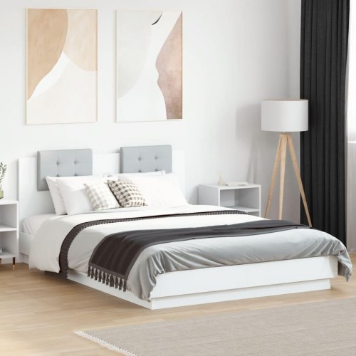 Sengeramme med sengegavl 120x200 cm konstrueret træ hvid