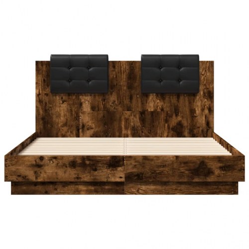 Sengeramme med sengegavl 135x190 cm konstrueret træ røget eg